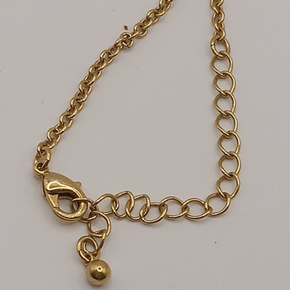 Blue Crystal Embellished CROSS Gold Tone Pendant Beaded Necklace - Picture 8 of 9